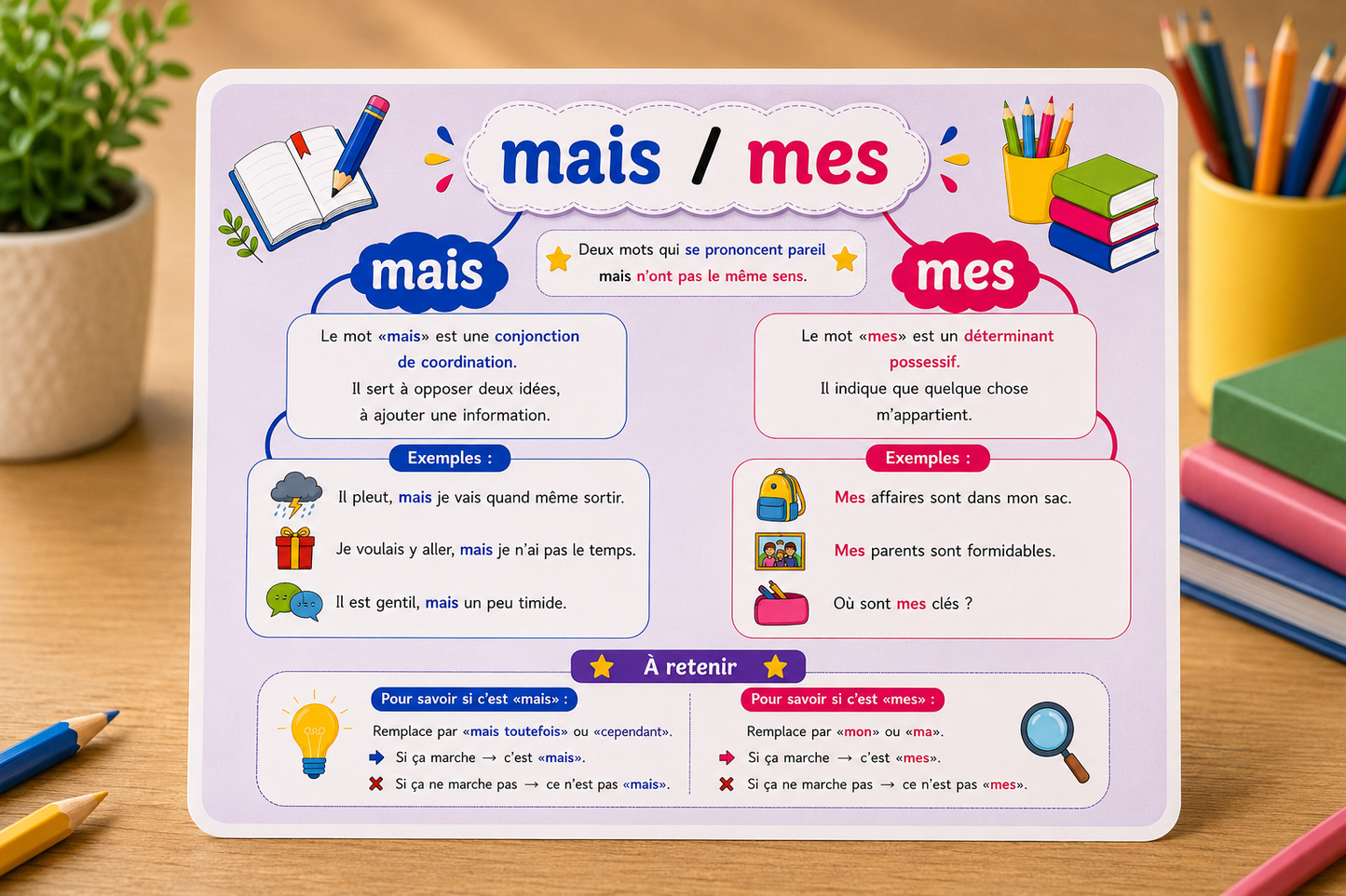 10 cartes mentales des homophones grammaticaux – Primaire | بطاقات ذهنية للمتشابهات الفرنسية