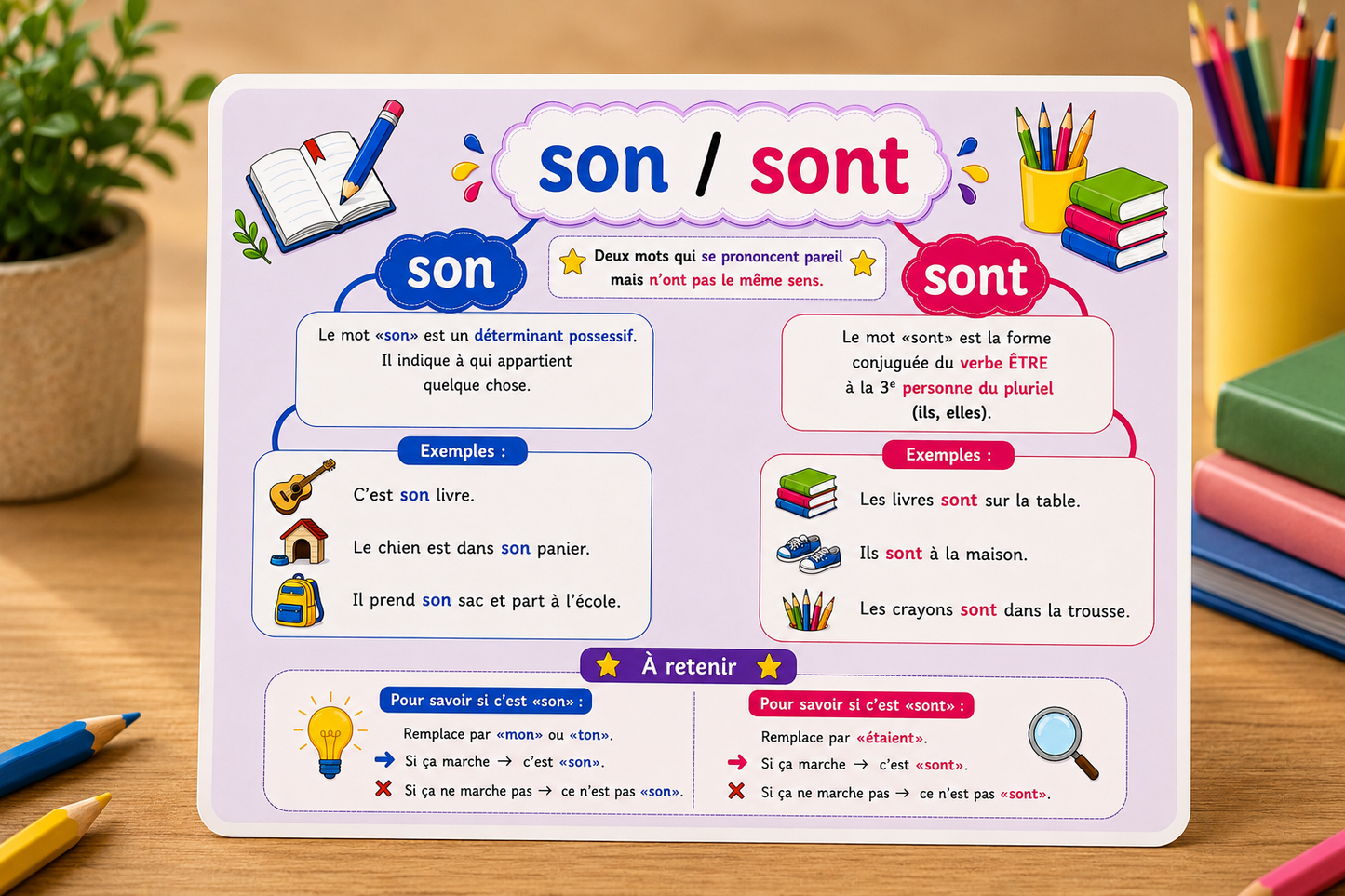 10 cartes mentales des homophones grammaticaux – Primaire | بطاقات ذهنية للمتشابهات الفرنسية
