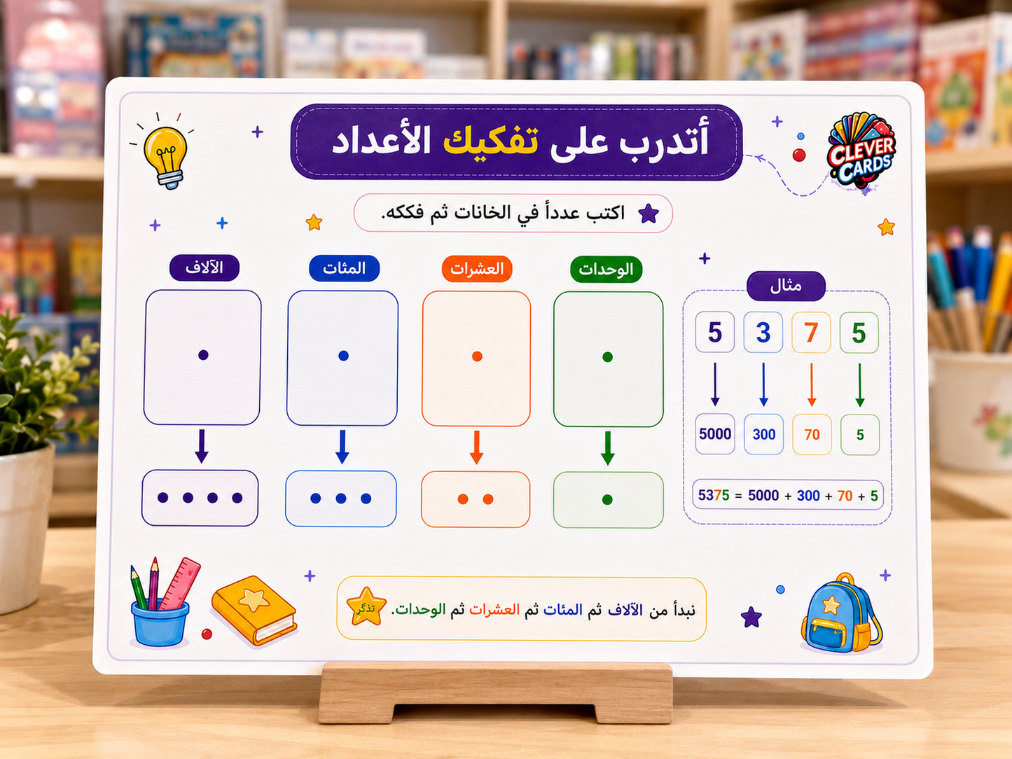 بطاقة تفكيك الأعداد – المستوى الثاني والثالث | Décomposition des nombres – 2e/3e année