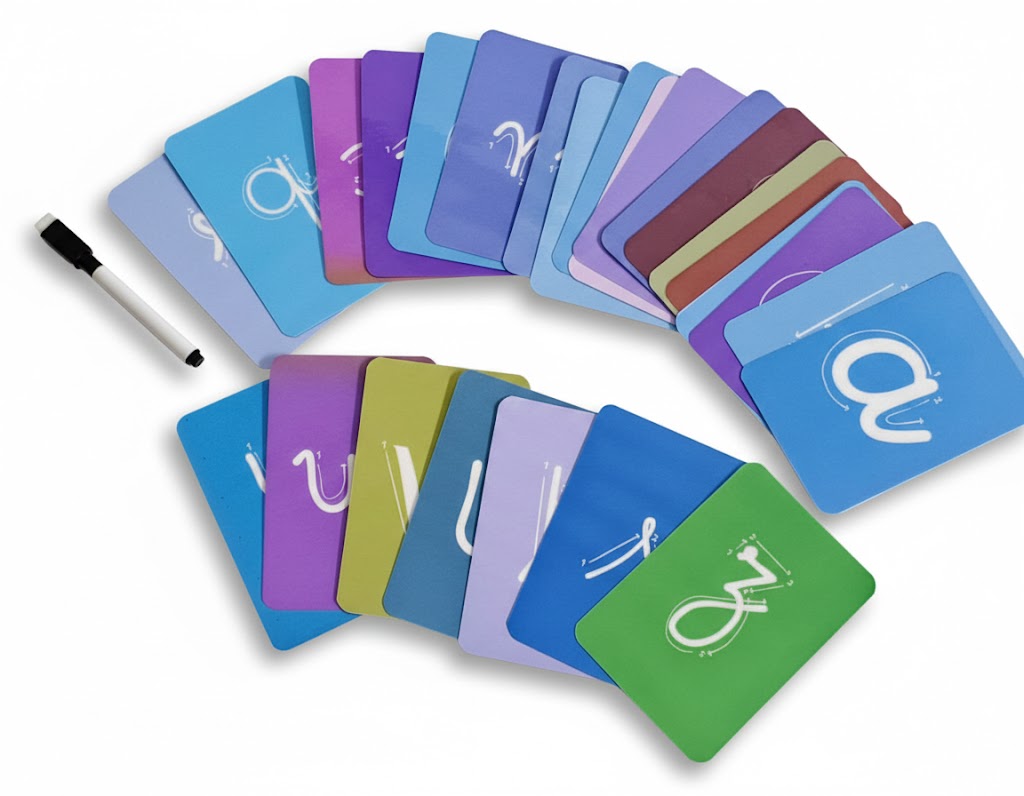 Cartes de tracé des lettres avec flèches – Français & arabe, dès 4 ans | بطاقات تتبع الحروف
